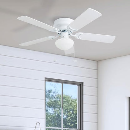 Prominence Home Alvina Traditional 42 Inch Ceiling Fan with Light, LED Flush Mount Ceiling Fan, Indoor Fan with 5 Blades, White and Gray Oak Blade Finish Options, White (80092-01)