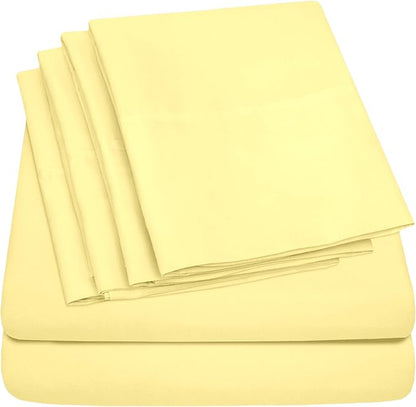 Split King Size Bed Sheets - 6 Piece 1500 Supreme Collection Fine Brushed Microfiber Deep Pocket Split King Sheet Set Bedding - 2 Extra Pillow Cases, Great Value, Split King, Pale Yellow