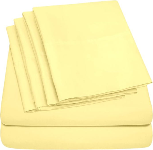 RV Queen Sheets Pale Yellow - 6 Piece 1500 Supreme Collection Fine Brushed Microfiber Deep Pocket Queen Sheet Set Bedding - 2 Extra Pillow Cases, Great Value, RV Short Queen, Pale Yellow