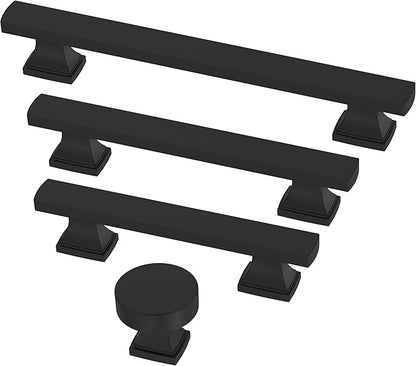 FRANKLIN BRASS Tiered Foot (10-Pack) Cabinet Handles 3-3/4" Hole Center Pulls | Matte Black Hardware Kitchen Door, Drawers, Dressers, Furniture P49573C-FB-B