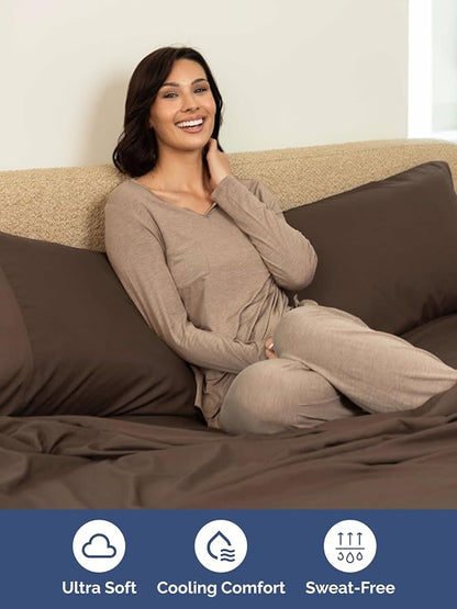 Extra Deep King Sheet Set - 6 Piece Breathable and Cooling Sheets - Hotel Luxury Bed Sheets Set - Easy & Secure Fit - Soft, Wrinkle Free and Comfy Sheets Set - Brown Sheet Set with Extra Deep Pockets
