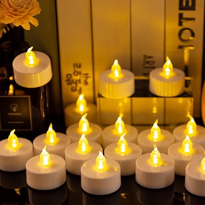 LED Tea Lights Candles- 12PACK Warm Yellow Flameless Candles Realistic and Bright Flickering Long Lasting 200Hours for Holiday Celebration,Party,Home Decoration,Battery Operated