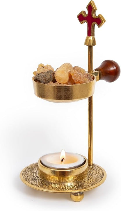 Christian Incense Burner, Cross Incense Holder - Tea Light Candle or Charcoal Resin Heated for Home Decor, Beautiful Adjustable Design for Worship and Spiritual Gifts, Offering a Calming Atmosphere.