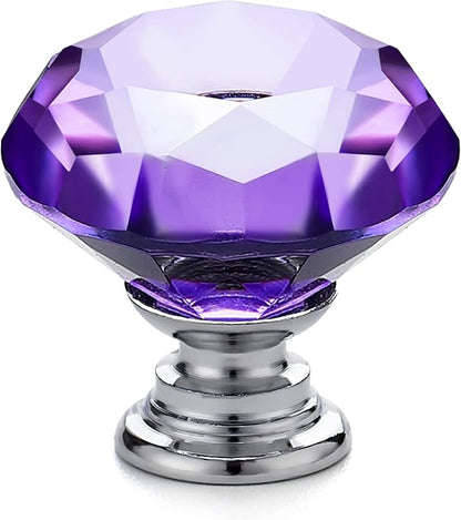 Ravinte 10 Pack Purple Crystal Knobs for Dresser Drawers Glass Cabinet Knobs Diamond Shaped Drawer Knobs - 30 mm Knobs with Silver Base