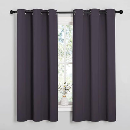 NICETOWN Greyish Purple Blackout Curtains 63 inches Length for Kitchen, 2 Panels, 34" Wide, Thermal Insulated Decoration Drapes for Small Window