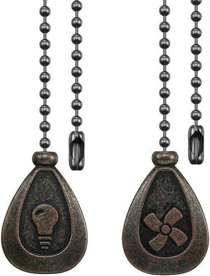 Bronze Ceiling Fan Pull Chain Set, Decorative Pull Chain Pendant Extension, 12 Inches Lighting & Fan Beaded Ball Fan Pull Chain Extender with Connector (2 Pack)