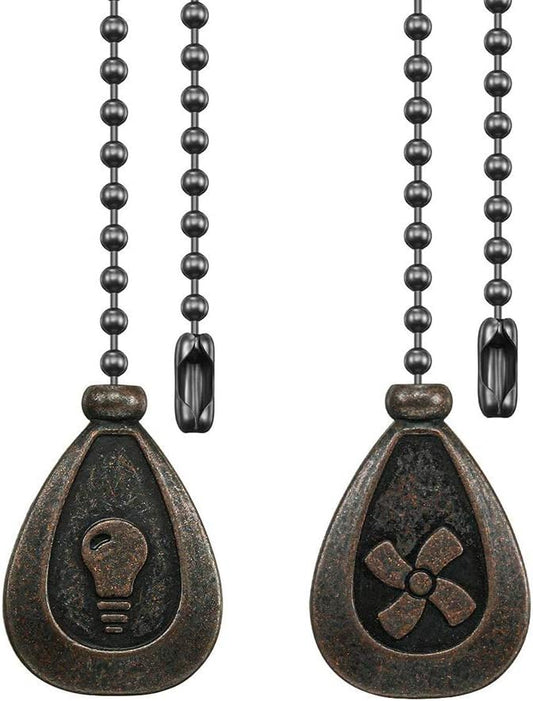 Bronze Ceiling Fan Pull Chain Set, Decorative Pull Chain Pendant Extension, 12 Inches Lighting & Fan Beaded Ball Fan Pull Chain Extender with Connector (2 Pack)
