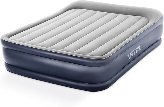 Intex 64135ED Dura-Beam Plus Deluxe Pillow: Fiber-Tech – Queen Size – Built-in Electric Pump – 16.5in Bed Height – 600lb Weight Capacity
