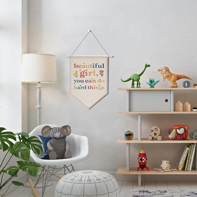 Nursery Decor Cute Girl Bedroom Decor, Colorful Wall Art, Motivational Bedroom Playroom Wall Art Decorations, Boho Twin Room Sign, Siblings Room Hanging Pennant Flag Banner Beautful Girl