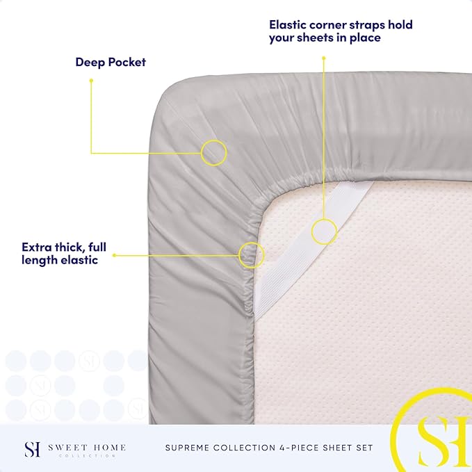 Twin Sheets - Breathable Luxury Sheets with Full Elastic & Secure Corner Straps Built In - 1800 Supreme Collection Extra Soft Deep Pocket Bedding Set, Sheet Set, EXTRA DEEP pocket - Twin, Silver