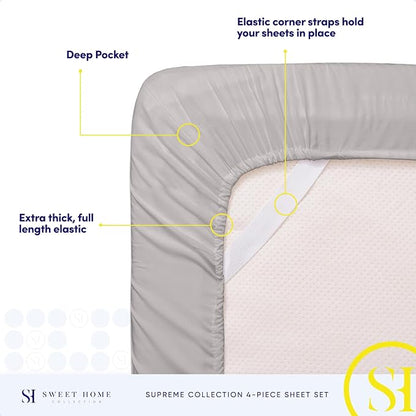 Twin Sheets - Breathable Luxury Sheets with Full Elastic & Secure Corner Straps Built In - 1800 Supreme Collection Extra Soft Deep Pocket Bedding Set, Sheet Set, Twin, Silver