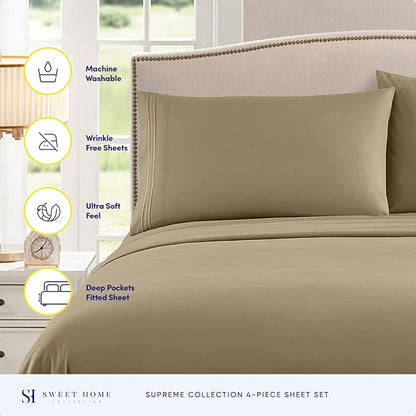 California King Sheet Sets - Breathable Luxury Sheets with Full Elastic & Secure Corner Straps Built In - 1800 Supreme Collection Cal King Deep Pocket Bedding Set, Sheet Set, California King, Sage