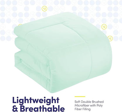 Sweet Home Collection 7 Piece Comforter Set Bag Solid Color All Season Soft Down Alternative Blanket & Luxurious Microfiber Bed Sheets, Mint, Twin