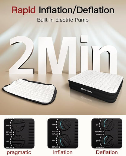 CHILLSUN Queen Air Mattress with Built in Pump,Raised Comfort Blow up Mattress,Dual Layer Mattress Topper Airbed,Durable Inflatable Mattress for Guests Home,Colchon Inflable 800lbs Max