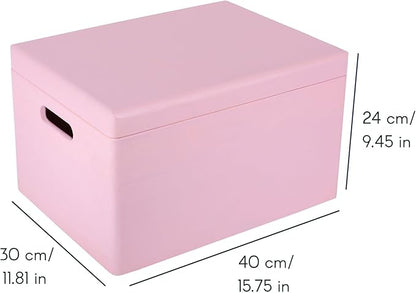 Large Pink Wooden Box Storage with Hinged Lid | 15.8 x 11.8 x 9.44 inches (+-0.5) | with Handles | Gift Box Storage Document | Product NOT Intended for 15 Years OR Below