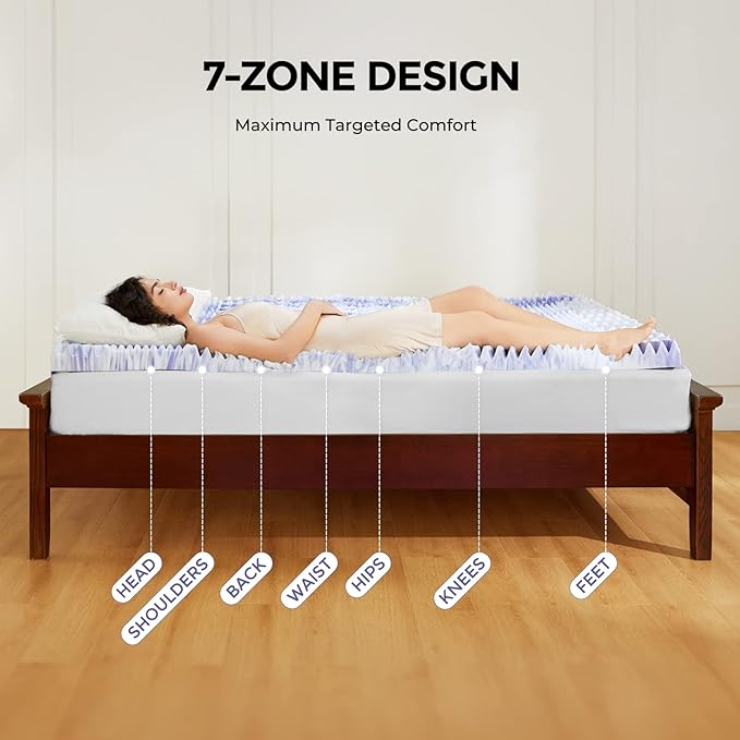 Dreamsmith 3 Inch 7-Zone Twin XL Memory Foam Mattress Topper, Cooling Gel Infused Foam Mattress Pad, Twin XL Size Bed, CertiPUR-US Certified, Dorm Room Essentials