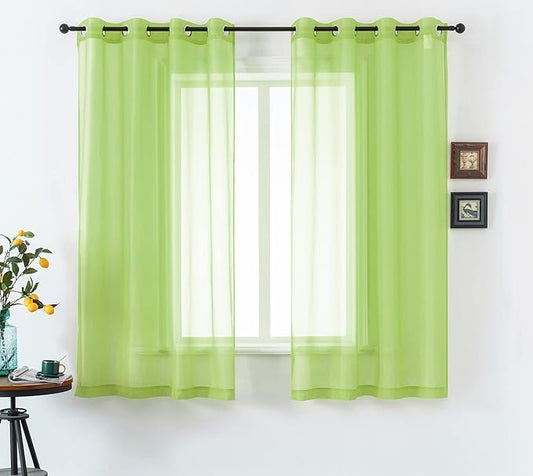 DUALIFE Lime Green Voile Sheer Curtains Grommet,Look Semi Sheer Windows Panels,Elegant Solid Color Touch Soft Drapes, 52X45 Inch for Living Room Bedroom,Set of 2 Panels