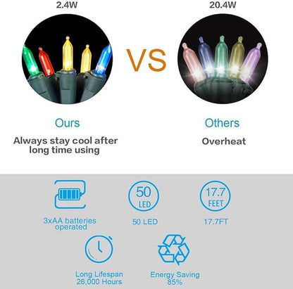 Christmas Lights - Battery Operated String Lights 50 LED String Lights Mini Lights with Auto-Timer and 8 Lighting Modes for Christmas Wreath Party Wedding Garden Home Decoration, Multicolor