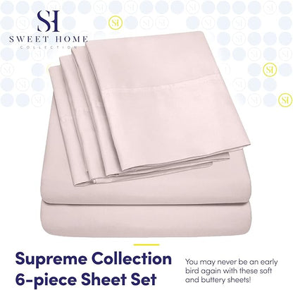 Sweet Home Collection 6 Piece 1500 Supreme Collection Brushed Microfiber Deep Pocket Sheet Set-2 Extra Pillow Cases, Great Value, Rv Short Queen, Pale Pink