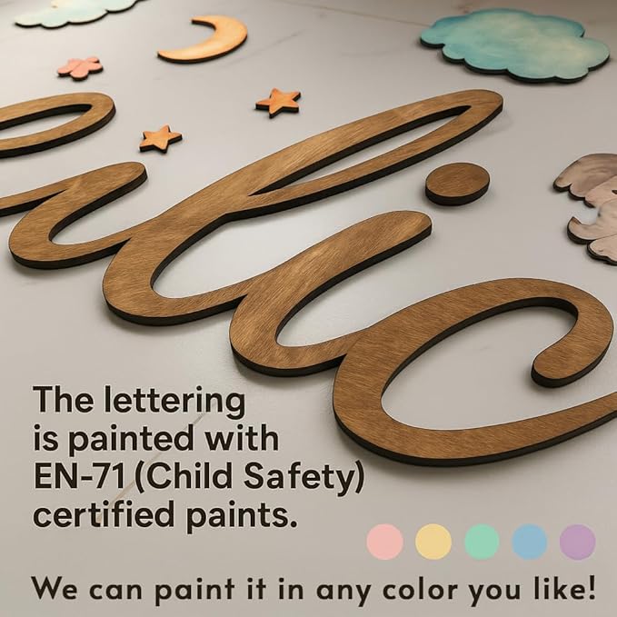 Custom Nursery Name Sign with Themed Decor Kit | Personalized Wooden Wall Art for Baby, Kids Room | Space, Jungle, Circus, Under the Sea, Woodland, Rainbow (40", Under the Sea)