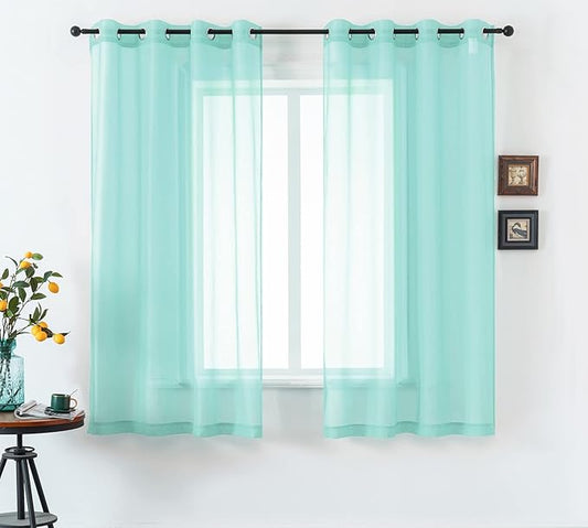 DUALIFE Aqua Voile Sheer Curtains Grommet,Look Semi Sheer Windows Panels,Elegant Solid Color Touch Soft Drapes, 52X54 Inch for Living Room Bedroom,Set of 2 Panels