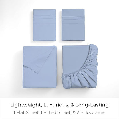 Mellanni King Sheets Set - 4 PC Iconic Collection Bedding - Hotel Luxury, Extra Soft, Cooling Bed Sheets - Wrinkle, Fade, Stain Resistant (King, Sky Blue)