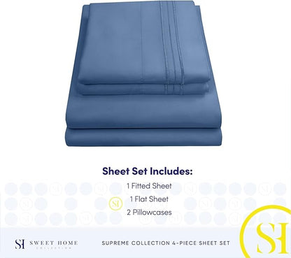 California King Sheet Sets - Breathable Luxury Sheets with Full Elastic & Secure Corner Straps Built In - 1800 Supreme Collection Deep Pocket Bedding, Sheet Set, EXTRA DEEP pocket - Cal King, Denim