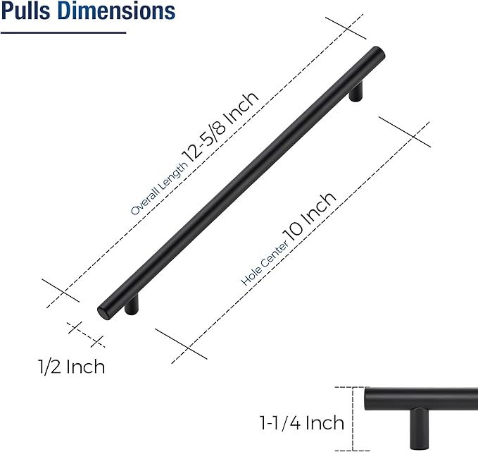 JOY DECOR 3 Pack Cabinet Handles, Black Cabinet Pulls, 10 in Hole Center Kitchen Hardware, Stainless Steel T Bar Handles for Dresser Drawers