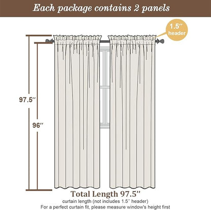 Chyhomenyc Ivory Sheer Curtains 96 Inch Length 2 Panels Set, Elegant Light Filtering Voile Window Treatment Drapes for Living Room Bedroom, 42W x 96L Inches, Set of 2, Ivory