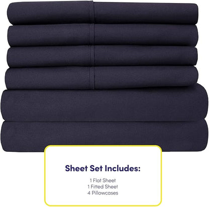 Full Size Bed Sheets - 6 Piece 1500 Supreme Collection Fine Brushed Microfiber Deep Pocket Full Sheet Set Bedding - 2 Extra Pillow Cases, Great Value, Full, Navy