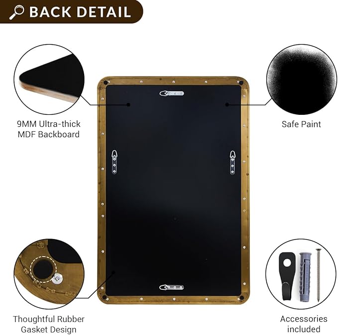 ANDY STAR 40x32 Inch Gold Bathroom Mirror, Brushed Gold Mirrors for Wall in Anti-Rust SUS304 Tube Metal Frame, Rounded Rectangle Mirrors 1’’ Deep Wall Mounted Vertically/Horizontal for Bathroom