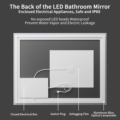 Koonmi 40x60 LED Bathroom Mirror, Backlit + Front Lit, LED Bathroom Mirror with Lights for Wall, 3 Colors, Anti-Fog, Dimmable Brightness, Memory Function, Tempered Glass