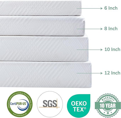 EGO White 12 inch King Memory Foam Mattress, Gel Green Tea Mattress Bed in a Box, Made in USA, CertiPUR-US Certified, 76"x80", Medium Firm