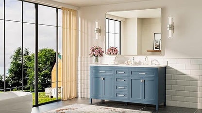 TETOTE 48 x 36 Inch Brushed Nickel Bathroom Mirror Metal Framed Bathroom Mirror, Tempered Glass, Modern Farmhouse Wall Mounted Mirror for Decorative(Horizontal/Vertical)