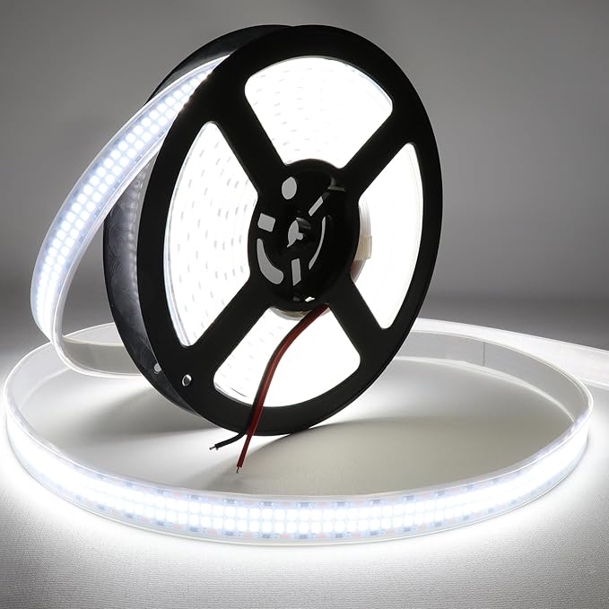 LED Strip Lights Cold White 6500K 16.4ft/5M Double Row 2835 SMD 2400LEDs DC 24V Daylight Bright Dimmable Flexible LED Tape Light Waterproof IP67 Outdoor Lighting(No Adapter and Dimmer)