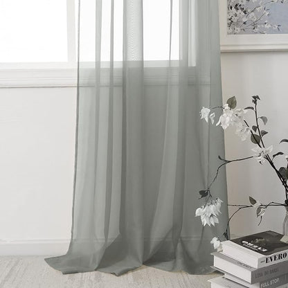 HUTO Sage Grey Sheer Curtains 84 inches Long for Living Room Rod Pocket Window Sheer Voile Drapes for Bedroom Girls Canopy Bed Nursery 2 Panels 52 by 84 Inch Length
