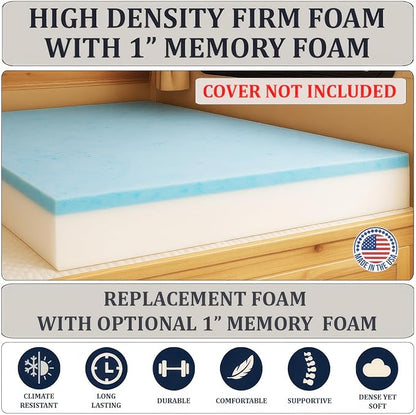 Foamma 3" x 36" x 72" Gel Memory Foam RV Bunk Mattress Replacement, Medium Firm, Pressure Relieving, Cooling Premium Comfort, USA Made, No Cover