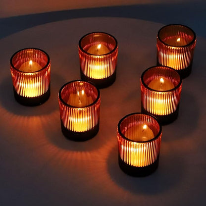 VOHO 24pcs Votive Candle Holders Bulk Wedding Centerpieces for Tables, Amber Tea Lights Candle Holder for Home/Fall Decor, Glass Ribbed Votive Candle Holder Gift Idea