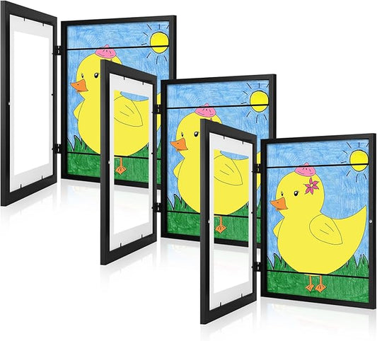 [3 Pack] Kids Art Frames, 10x12.5 Front Opening Kids Artwork Frames Changeable, Displays 8.5x11 With Mat and 10x12.5 Without Mat, Holds 50 Pcs, for 3D Picture, Crafts, Children Drawing, Hanging Art, Portfolio Storage