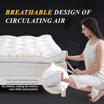 DOWNCOOL 3 Inch King Mattress, Ultra Thick and Fluffy Supportive Memory Foam Mattress Topper for Body Pain, Pad with Breathable Mesh Design for Deep Sleep, 80x78x3 Inches