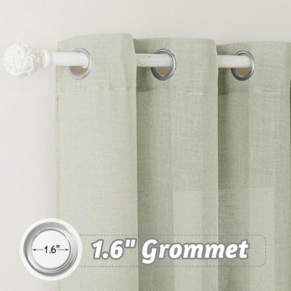 RYB HOME Linen Blended Curtains for Dining Room Nursery, Semi Transparent Privacy Protection Airy Elegant Boho Semi Sheer Drapes for Glass Door, W 100 inch x L 108 inch, Sage Green, 1 Pc