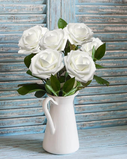 JOYLEX Artificial Flowers Realistic Roses, 25pcs Real Looking Fake Roses with Stem for DIY Wedding Bouquets Centerpieces Bridal Shower Party Home Romantic Decorations (Regular 3" - 25pcs, White)