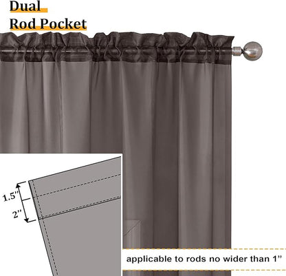 Aiyufeng Chocolate Sheer Curtains 45 Inches Long 2 Panels, Solid Voile Top Dual Rod Pockets Stylish Breathable Drapes Window Treatment for Kid's Room/Bedroom/Living Room, 42W x 45L, Chocolate Brown