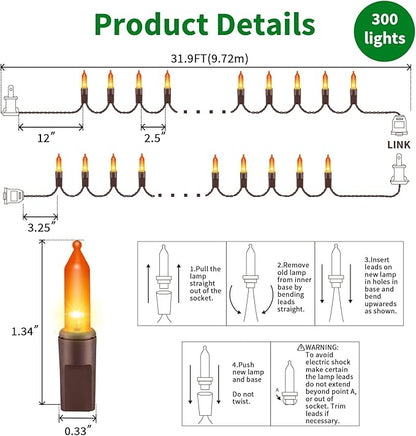 LAMPHOME Super-Bright Extendable Orange Christmas Lights Decoration 300Lights 63.8ft(2pk of 150L) UL Certified Mini Bulb String Light Set for Outdoor Halloween Home Christmas Tree Garden Holiday Decor