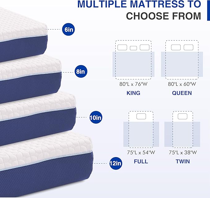 8 Inch Full Size Mattress, Gel Cooling Memory Foam Mattress in A Box, Medium Firm Feel for Back Pain Relief, CertiPUR US Certified
