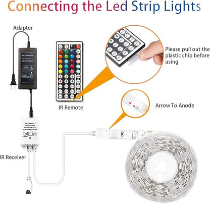dalattin 32.8ft Led Strip Lights,RGB Led Lights for Bedroom Color Changing Light,Decoration for Bedroom Room Party,Halloween Decor with 44 Keys Remote,1 Roll of 32.8ft