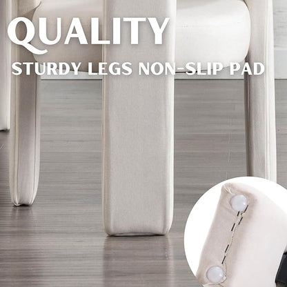 Modern Barrel Dining Chairs Set of 5, Linen Upholstered Accent Side Chair with Arms Comfy Makeup Vanity Chairs, Dining Living Room Kitchen Chairs, Beige
