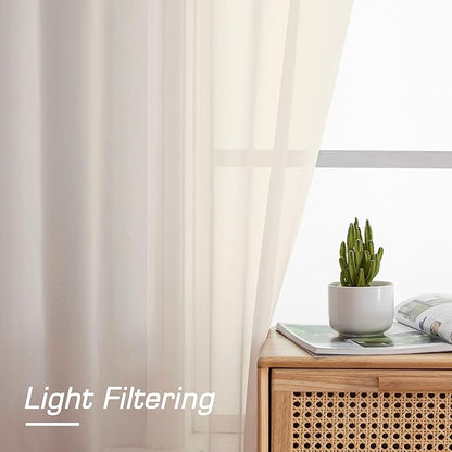 OWENIE Sheer Curtains 72 Inches Long 2 Panels Set, Light Filtering Sheer Curtain Rod Pocket Clear Drapes for Living Room Bedroom Window Sliding Door, Each 42 x 72 Inch, Cream