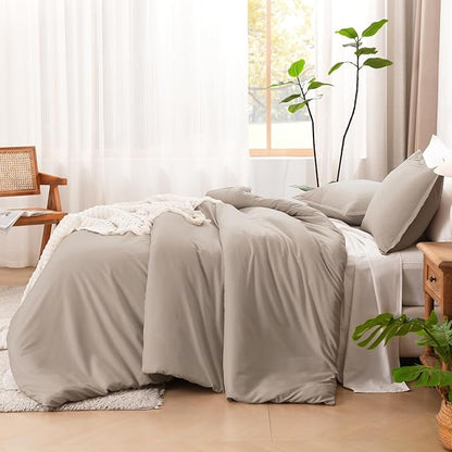 Litanika California King Comforter Set Light Coffee - 3 Pieces Cal King Lightweight Soft Plain Bed Comforter, Oversized Down Alternative Bedding Set - Machine Washable (104x96In, 2 Pillowcases)
