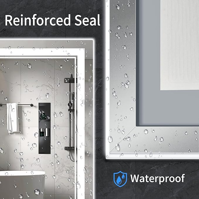48"x24" LED Bathroom Mirror with Anti-Fog, Stepless Dimmable Lights, 3 Color Modes, Shatter-Proof Tempered Glass, Memory Function & Waterproof Design